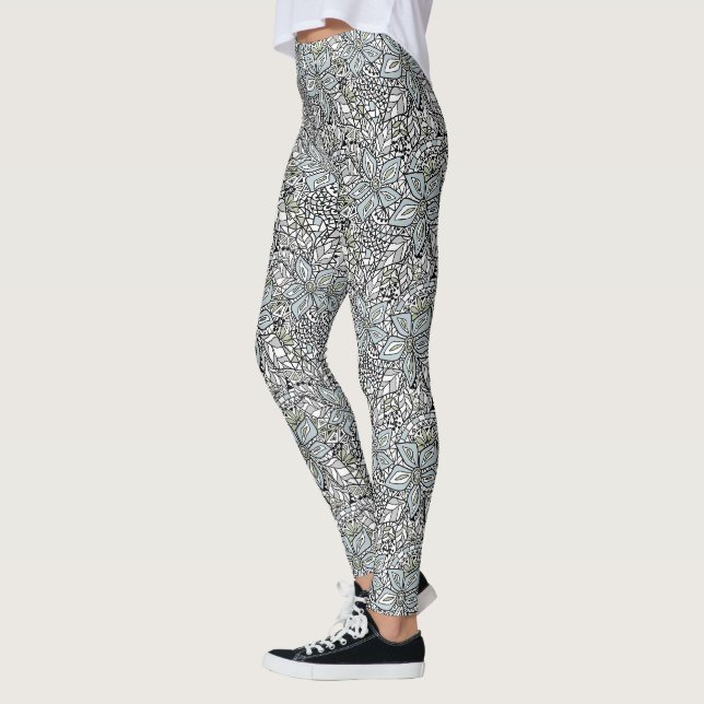 Fishnet lace floral pattern white pink black leggings (Left)