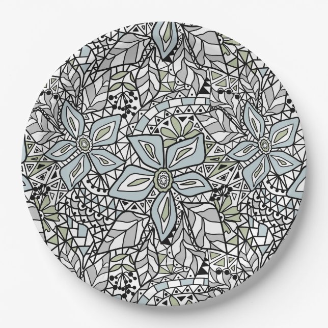 Fishnet lace floral pattern white pink black paper plate (Front)