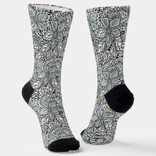 Fishnet lace floral pattern white pink black socks