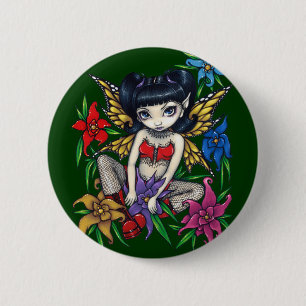 "Fishnets and Flowers" Button