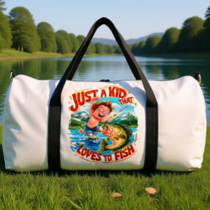 Fishy Adventure: Just a Kid That Loves To Fish Duffle Bag