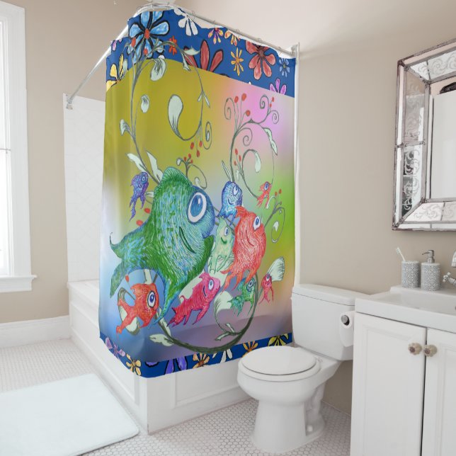 Fishy Anticipation Shower Curtain (In Situ)
