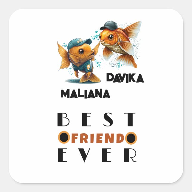 Fishy Best Friend Forever Besties Square Sticker (Front)