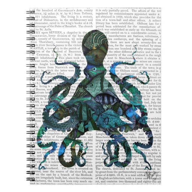 Fishy Blue Octopus Spiral Notebook (Front)