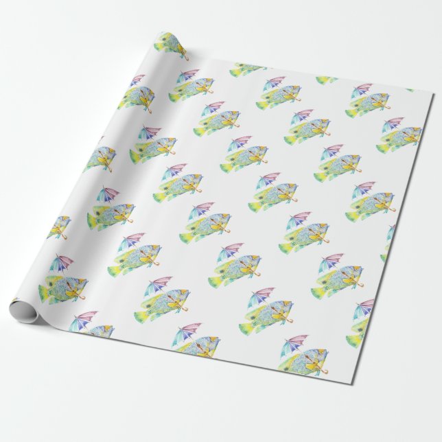 Fishy Fish with Umbrella Wrapping Paper (Unrolled)