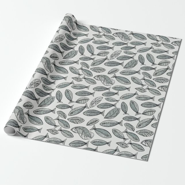 Fishy Leaves Wrapping Paper (Unrolled)