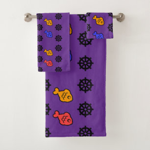 Fishy Wheels Kids Purple  Bath Towel Set