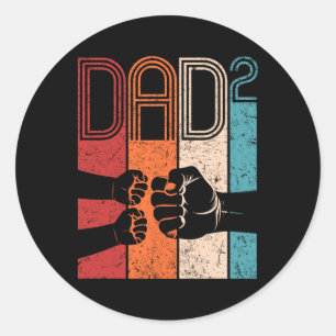 Fist Bump Dad Squared Retro Father Of Two Kids Fat Classic Round Sticker