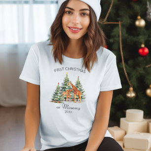 Fist Christmas as Mummy Year Cute Giraffes Family  T-Shirt