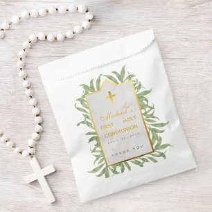 Fist Communion Greenery Faux Gold Marble Botanical Favour Bags