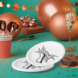Fist Holding Lightning Bolt Bold Power Paper Plate