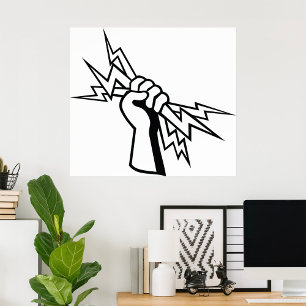 Fist Holding Lightning Bolt Bold Power Poster