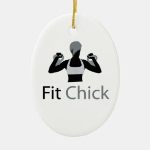 Fit Chick with Kettlebells Ceramic Tree Decoration