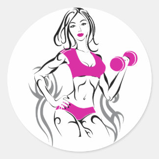 Fit Chick with Lipstick- Pink Classic Round Sticker