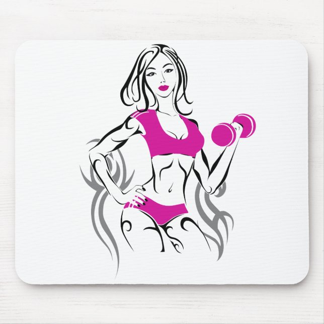 Fit Chick with Lipstick- Pink Mouse Pad (Front)