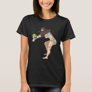 Fit girl dredging the volleyball beach serve with T-Shirt