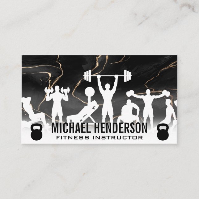 Fitness Activities | Kettle Bells | Watercolor Ink Business Card (Front)