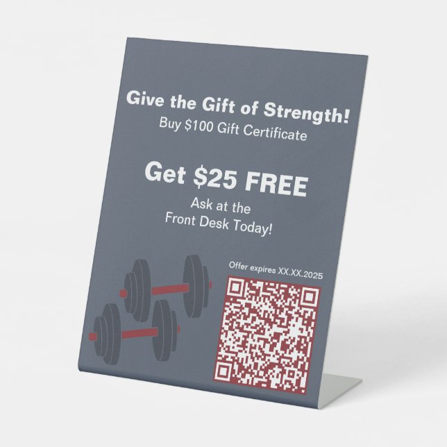Fitness All-Year Gift of Strength Certificate Pedestal Sign (Front)