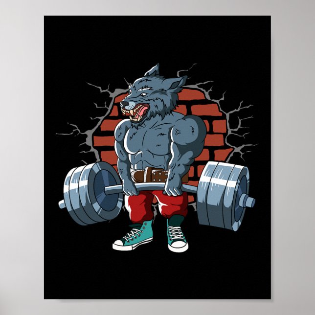Fitness Alpha Wolf Doing Deadlift Workout Training Poster (Front)