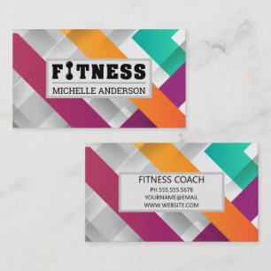 Fitness Barbell Logo   Colourful Overlapping Lines Business Card