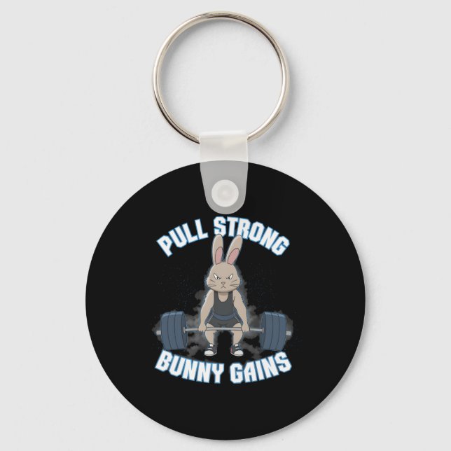 Fitness Bunny Bodybuilder Pull Strong Bunny Gains  Key Ring (Front)