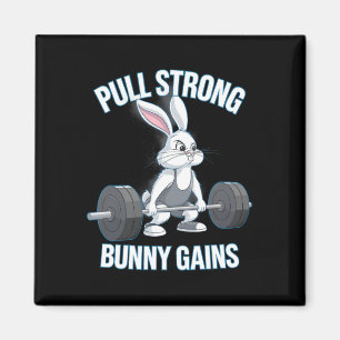 Fitness Bunny Bodybuilder Pull Strong Bunny Gains  Magnet