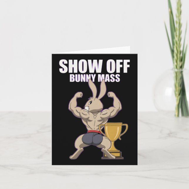 Fitness Bunny Bodybuilder Show Off Bunny M Funny R Card (Front)
