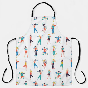 Fitness centre seamless pattern vintage illustrati apron