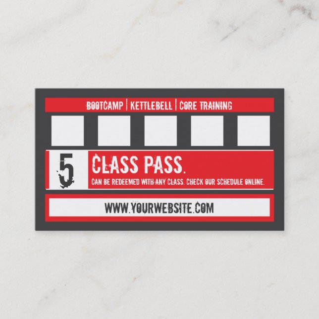 Fitness Class Business Card 5 Class Pass Card (Front)