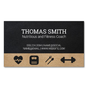 Fitness Coach Health Black Leather Magnetic Business Card