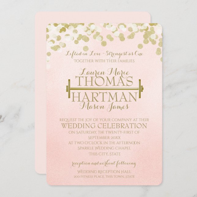 Fitness Curl Bar Weights Wedding Invitation (Front/Back)