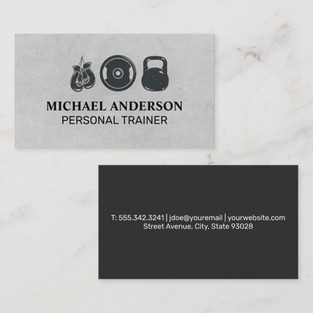 Fitness Equipment | Weights and Boxing Gloves Business Card (Front/Back)