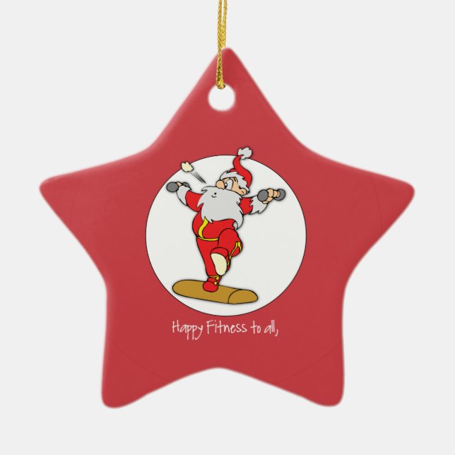 Fitness Exercise Christmas with Santa Ceramic Tree Decoration (Front)