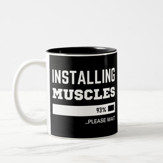 Fitness  Funny Workout Installing Muscles Two-Tone Two-Tone Coffee Mug (Left)