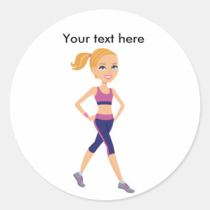 Fitness Girl Cartoon Classic Round Sticker