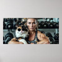 Fitness Girl&Cat in Gym. Woman Workout Motivation 
