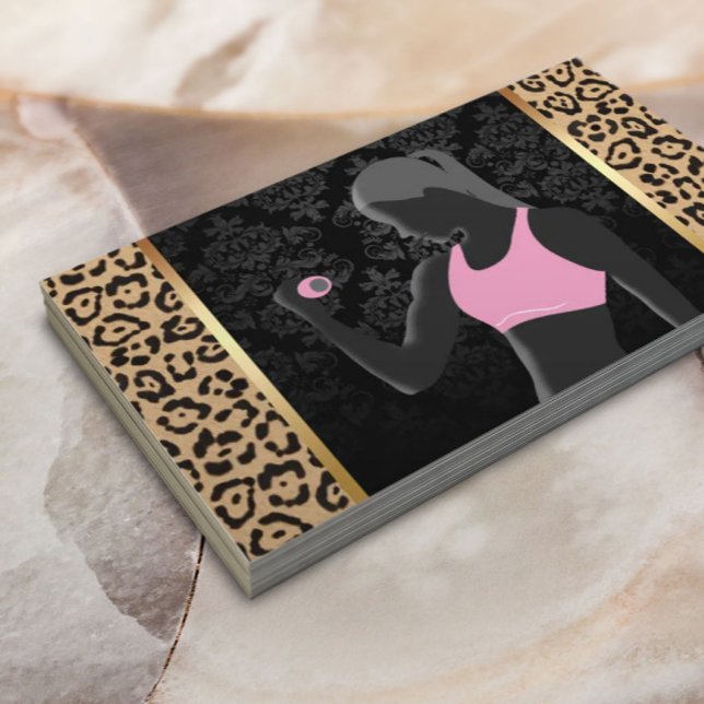 Fitness Girl Chic Leopard Print Personal Trainer Business Card (Creator Uploaded)