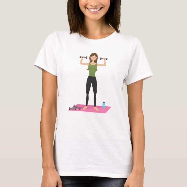 Fitness Girl Illustration Weight Lifting Workout T-Shirt (Front)