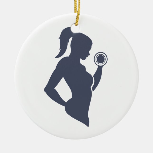 Fitness girl lifting dumbbell ceramic tree decoration (Front)