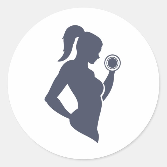 Fitness girl lifting dumbbell classic round sticker (Front)