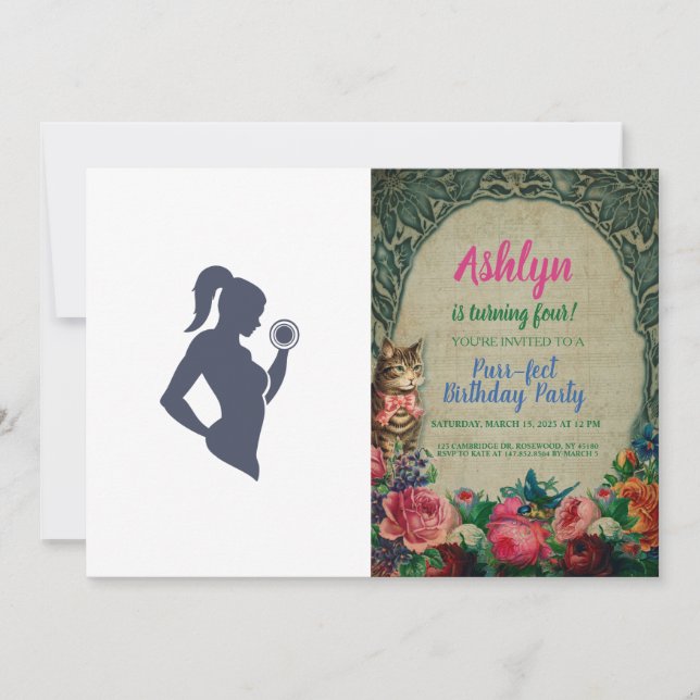 Fitness girl lifting dumbbell invitation (Front)