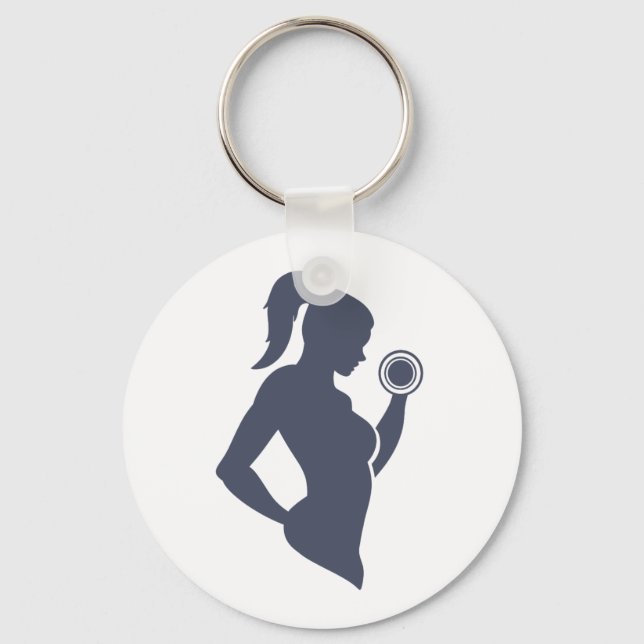 Fitness girl lifting dumbbell key ring (Front)