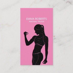 Fitness Girl Personal Trainer Black & Pink Business Card