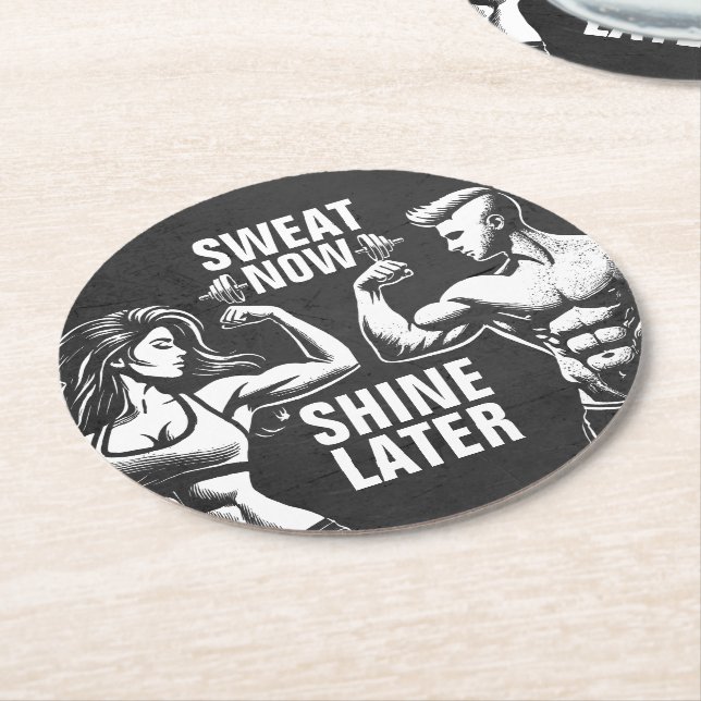 Fitness Gym Workout Bodybuilding Motivational Round Paper Coaster (Angled)