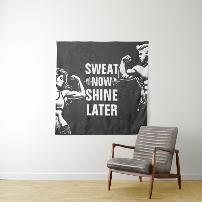Fitness Gym Workout Bodybuilding Motivational Tapestry (In Situ)