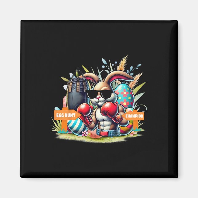 Fitness Gym Workout Egg Hunt Boxing Easter Bunny  Magnet (Front)