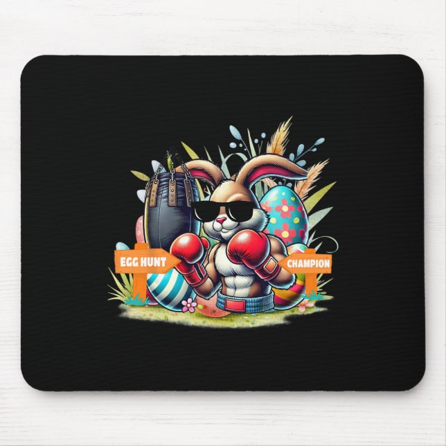 Fitness Gym Workout Egg Hunt Boxing Easter Bunny  Mouse Pad (Front)