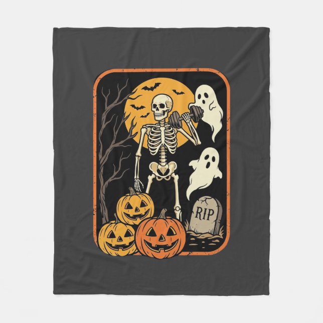 Fitness Halloween Skeleton Ghost Pumpkin Workout D Fleece Blanket (Front)