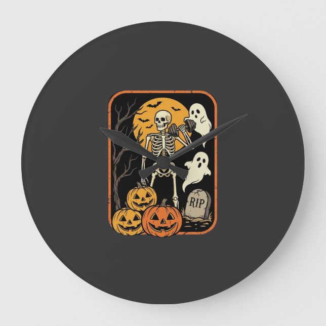 Fitness Halloween Skeleton Ghost Pumpkin Workout D Large Clock (Front)