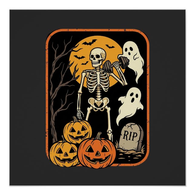 Fitness Halloween Skeleton Ghost Pumpkin Workout D Poster (Front)